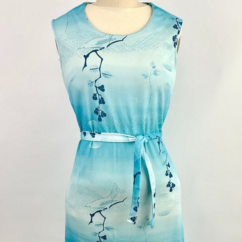 1960s Vintage Kaufmanns Maxi Dress | Aqua | Flowers | Medium | Zipper Back